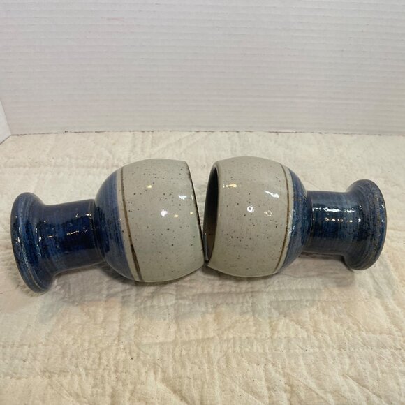 Handmade Pottery Goblets With Speckled Glaze & Blue Base Set Of 2 Rustic Stonewa - Picture 8 of 8